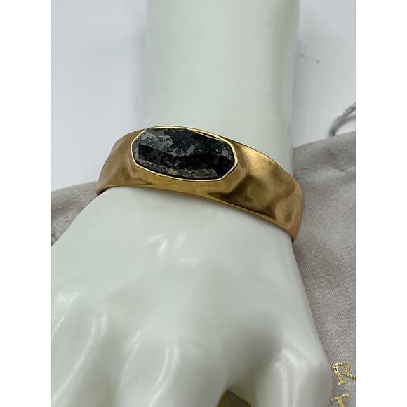 KENDRA SCOTT Anna Antique Gold Plated Black Pyrite Stone Cuff Bangle Bracelet - Picture 5 of 13